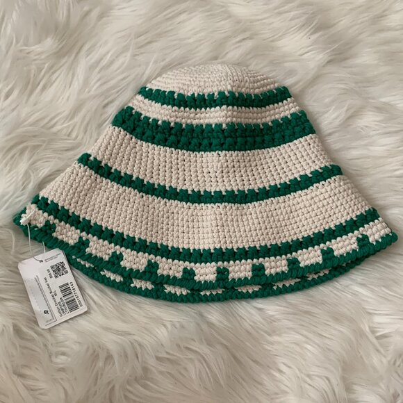 LULULEMON Cotton Crochet Bucket in Light Ivory/Raceway Green Sz M/L - Picture 4 of 5
